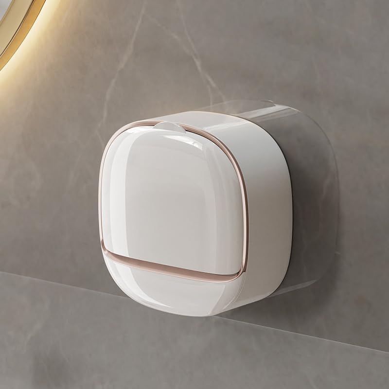 Luxury Wall Mounted Soap Holder with Protective Cover | Self Adhesive Waterproof Soap Dish with Drainage | No Drill Bathroom Soap Storage Box | Dustproof Soap Case for Bathroom-image-19