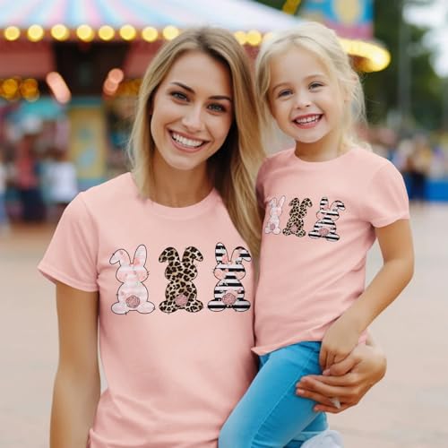 CM C&M WODRO Family Matching Easter Outfits Women Toddler Kid Girl Easter Shirt Mommy and Me Bunny T-Shirt Short Sleeve Top2