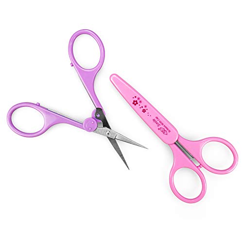 Humbee Eyebrow Scissors, Small Scissors For Facial, Nose, Eyebrow, Mustache, And Beard Hair Trimming & Grooming, Straight Edge, Purple Long Cap #TOP3