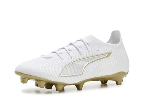 Puma, Mens, Ultra 6 Pro Firm, Artificial Ground Soccer Cleats, White/Metallic Gold/Black, 9.5, D - Medium