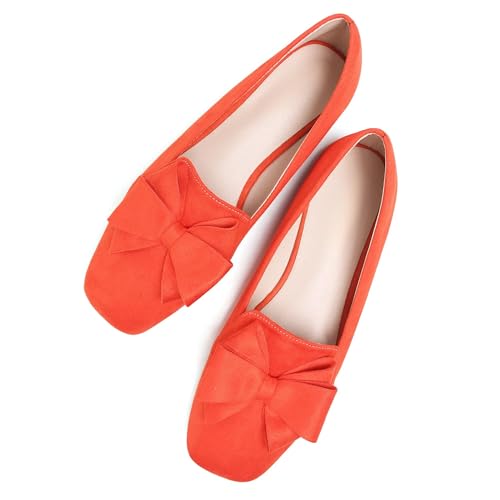 Image of WENJIAZHIZHI Square Toe Bow Ballet Slip-On | Classic Suede Finish,Chic Bow Detail,Effortless Everyday Style,Wedding Party Office,Plus Size Available