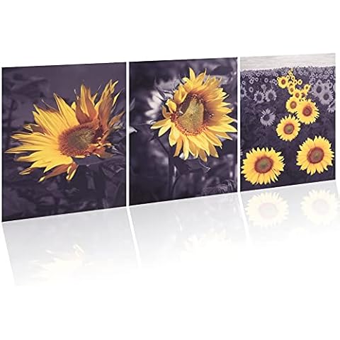 HUASHENG Canvas Wall Art Sunflower Pictures, 3 Pcs Sunflower Art Prints Yellow Flower Painting for Christmas Home Living Room Kitchen Decor Bedroom Office Modern Artwork 11.8 x 8.26in Unframed Cover
