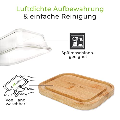 Greenable ® Butterdose - Nachhaltiger Behälter aus Bambus mit Deckel aus Glas - 100% BPA-Frei - Butter Dish - Für 250g Butter - Umweltfreundliche transparente Dose mit Bambusdeckel