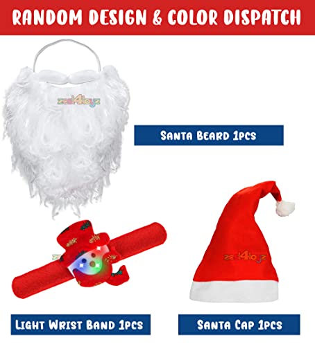 Image of Zest 4 Toyz Christmas Accessories Combo for Kids - Santa Light Wrist Band, Cap, and Beard - Gifts for Christmas Celebration