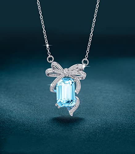 Jewenice Fashion 18K White Gold Plated Brass Bow Tie Rectangle Sky Blue Cubic Zirconia Cz Delicate Pendant Necklace Choker Jewelry Gift For Women #TOP6