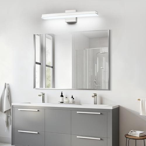 Image of SineRise 24-Inch LED Modern Bathroom Vanity Light Bar, Chrome Modern Acrylic Bathroom Wall Lighting Fixtures Over Mirror (Cool White 6000K)