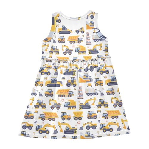panksolu Girls Dress Sleeveless Cartoon Cars Excavator Girl Casual Summer Dresses Girls Sundress for 2-8 Years2