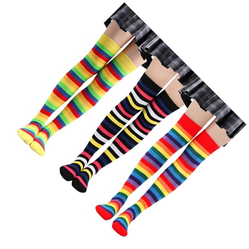 Zanthicia 6 uds calcetines hasta la rodilla a rayas de elasticidad sobre el muslo diferentes formas de medias a rayas calcetines largos la suerte