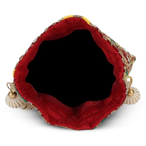 Image of LONGING TO BUY Indian Embroidered Pearl Potli Bag For Women, Sequence Design with Tassel, Wedding Potli Bags
