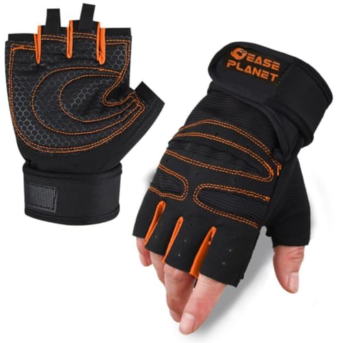 Planet ease Gym Gloves for Workout Weight Lifting Training & Fitness Breathable Non-Slip Wrist Support Exercise Gloves for Men & Women(ORANGE X-Large)