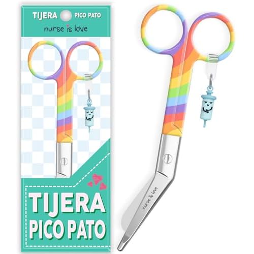 Nurse is Love Tijeras Mayo Punta Roma - Tijeras de Primeros Auxilios para Vendajes | Kit Primeros Auxilios | Acero Inoxidable | Diseño Exclusivo con Charm LT