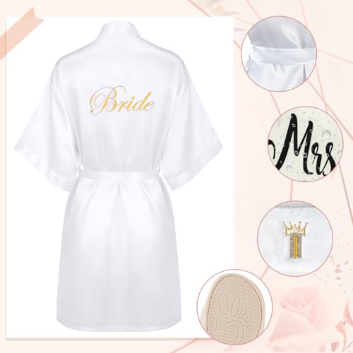 Image of Berlune 3 Pcs Bride Robe for Wedding Day Set Bridal Robes Slippers Tote Bag for Bridal Shower Gift Bachelorette Party