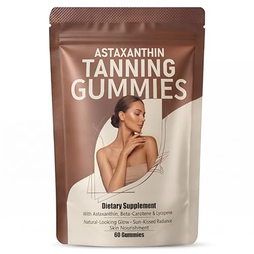 Tanning Gummies for Women & Men with Astaxanthin, Vitamin C, Vitamin E & Beta-Carotene – Sunless...