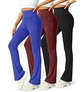 Mlenhor 3 Packs Womens High Waist Flare Pants-Flare Yoga Pants，Yoga Pants with Pockets - High Wai...