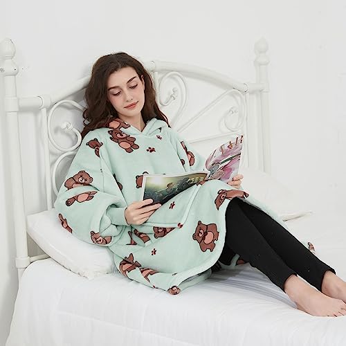 Image of KFUBUO Wearable Blanket Hoodie for Adults With Pocket Bear Hoodie | Sherpa, Fuzzy Blanket Hoodie, Oversized Sweatshirt Blanket, Kangaroo Pouch, Cute Gifts for Women, Cute Stuff