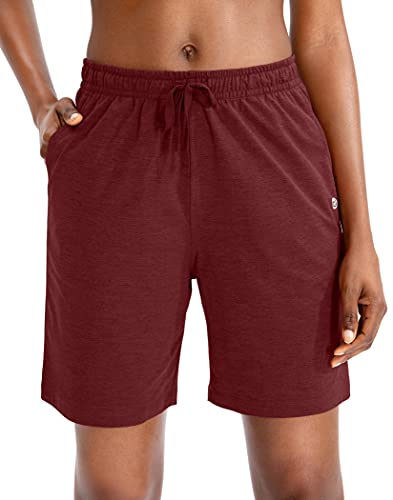 G Gradual Women's Bermuda Shorts Jersey Shorts With Deep Pockets 7" Long Shorts For Women Lounge Walking Athletic (Dark Red, Medium) #TOP1