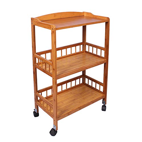 sogesfurniture Carro de Servicio 3 estantes de Bambú, Trolley de Cocina, Estantería de Almacenamiento con Ruedas para Hotel, Baño, Restaurante, KS-ZC05-BH KS-ZC05-BH
