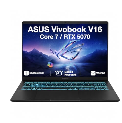 ASUS Vivobook V16 AI Gaming Laptop 16.0" FHD LCD WUXGA (1920x1200) 144Hz Display (Intel Core 7 240H, 64GB DDR5, 2TB PCIe SSD, GeForce RTX 5070, Backlit KB, WiFi 6, Webcam, Bluetooth 5.3, Win 11 HOME)