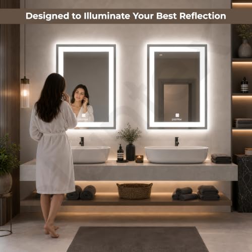 Image of Plantex Metal LED Wall Mirror with Triple-Tone /Touch Mirror for Bedroom /Dressing Room /Living Room - Rectangle Shape (18 X 24 Inch)