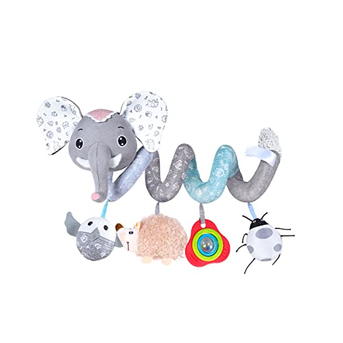 Image of Jollybaby Crib Stroller Car Seat Toys for Baby 0-3-6-9-12 Months, Tummy Time Hanging Sensory Toys for Newborn with Music Box and Teether, Spiral Carseat Toy for Boys Girls Gifts (09-Sz Gray Elephant)