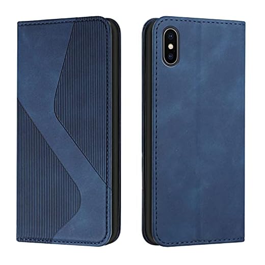 Mo-Somnus Coque pour iPhone XS/iPhone X, Etui iPhone XS/X (5,8 Pouces) Cuir, PU Cuir Portefeuille Housse et Magnétique Flip Pochette Étui à Rabat Protection Case avec Antichoc TPU Housse (Bleu)