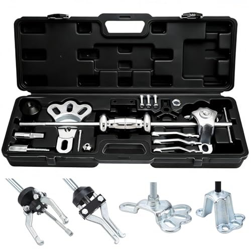 FreeTec 9-in-1 Radlager Abzieher Radnabenabzieher Set mit Gleithammer, 2/3 Backen Lager Innenlager Auszieher Innenabzieher, Vorder- und Hinterradnabe Abzieher Gleithammer Dentzieher für Autoreparatur