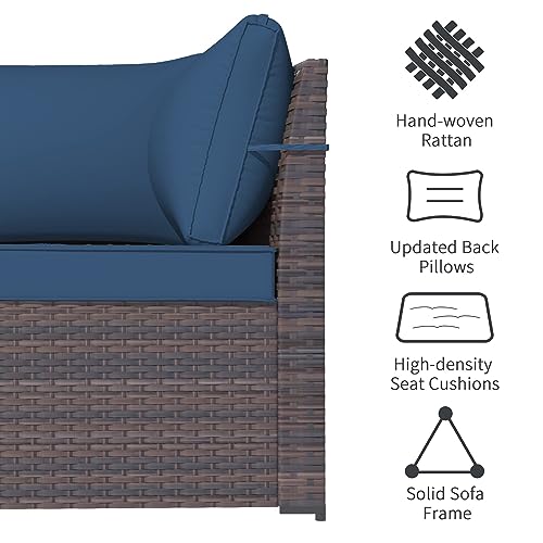 ASJMR Outdoor Patio Furniture Set, 6 Pieces Outdoor Sectional Furniture High Backrest Patio Sofa, All-Weather PE Rattan Patio Conversation Set with Coffee Table & Cushions(Dark Blue). - Thumbnail 6