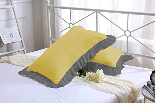 Image of YRM Bedding's Ruffle Beautiful Pillow Cover | Super Soft Elegant Premium Microfiber Frill Pillow Cover Set of 2 (20 inchx30 inch Inches) (Gold /Dark Grey)