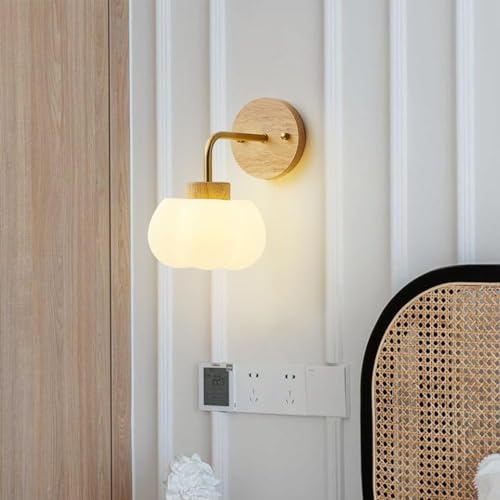 Aplique de pared contra el deslumbramiento nocturno en dormitorios con madera y cristal lechoso 5