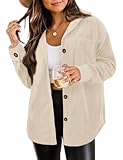 ZOLUCKY Women's Shacket Jacket Long Sleeve Shirts Casual Button Down Corduroy Jacket Fall Blouse Tops, Off White Medium