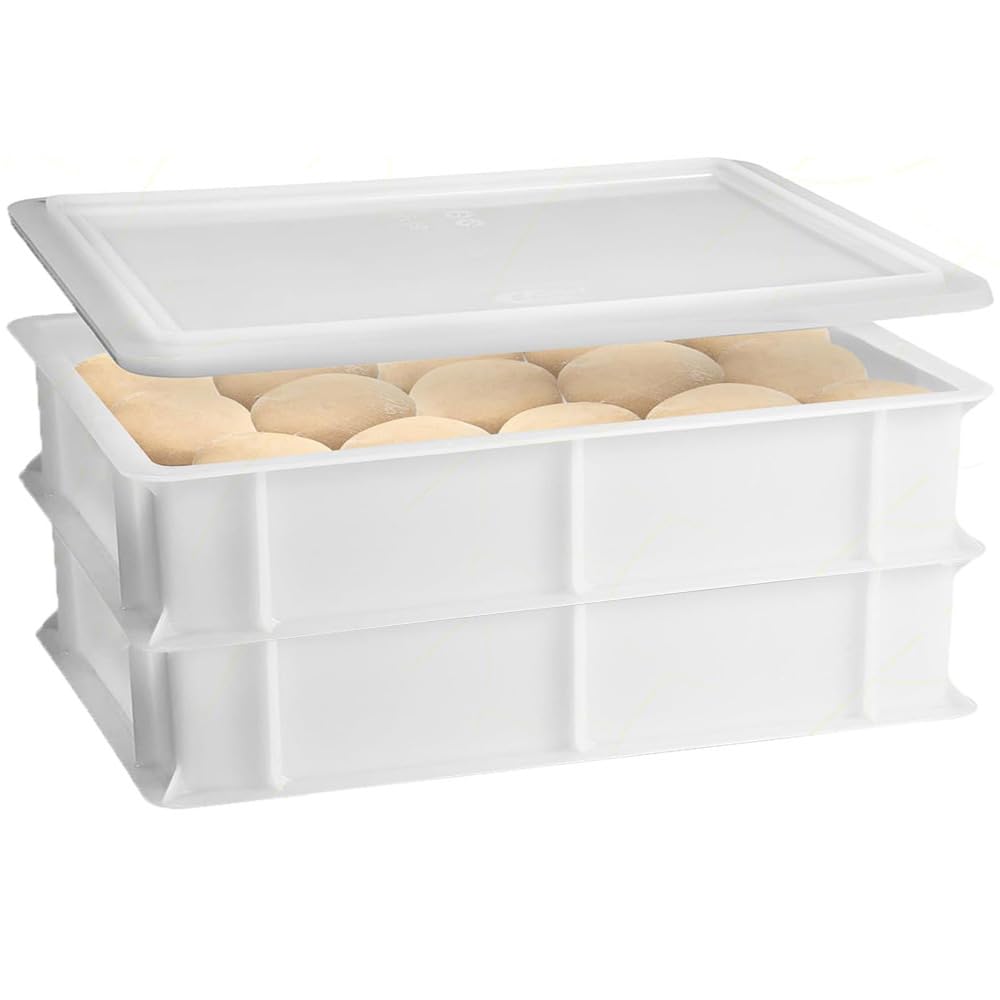 Set 2 Cassette con Coperchio portaimpasti palline Pizza Pane panette 60x40x13 certificata per alimenti VASCHETTA DA FRIGO professionale litri 24 impilabile sovrapponibile PIZZERIA CASEIFICI