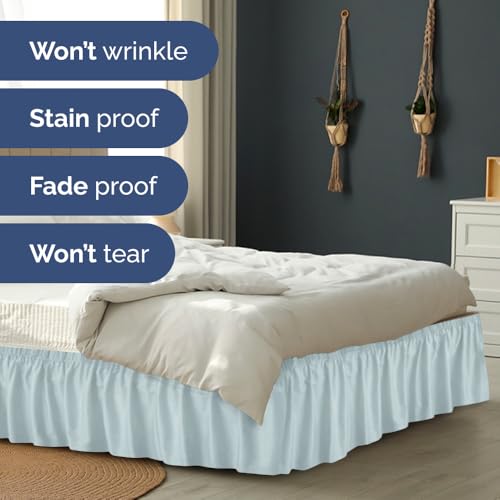 Cache-sommier à volants bleu glacier pour lit double hauteur 38cm - 6