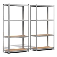 VOUNOT® 4-Tier Heavy Duty Shelving Units, Set of 2 Metal Storage Racking for Garage, Shed, Workshop & Warehouse, Freestanding Shelves, Load Capacity 700 kg, 160 x 80 x 40 cm
