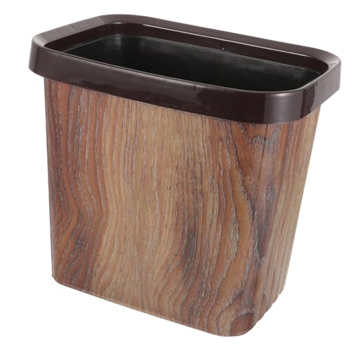 Caneca de basura rectangular de plástico con diseño madera miniatura 1