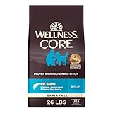 Wellness CORE Grain-Free High-Protein Dry Dog Food, Natural Ingredients, Made in USA with Real Meat, All Breeds, For Adult Dogs (Ocean Whitefish, Herring & Salmon, 26-Pound Bag)