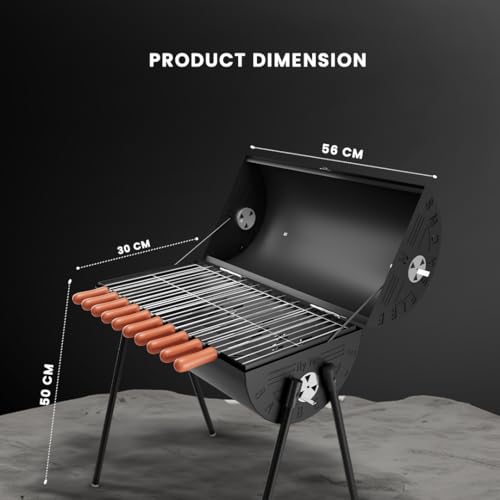 Image of H Hy-tec (Device) HYBB - Smokefire Charcoal Grill Barbeque with 10 Skewers & Charcoal Tray (Black)