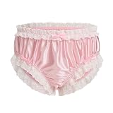 ABAFIP Men's Satin Silk Underwear Ruffle Lace Sissy Panties Bowknot Crossdress Silky Knickers Briefs Pink Medium