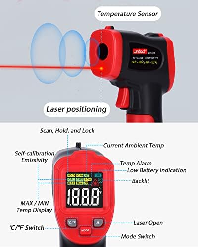 Wintact Infrared Laser Thermometer, 58 to 752(-50 to 400) No-Contact IR Digital Thermal Heat Surface Temperature Gun for Kitchen Oven Cooking Food Pizza Meat Candy Grill Frying Oil, NOT for Humans