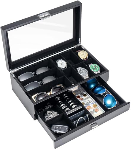 ProCase Estuche para 6 Relojes y 4 Pares de Gafas -Negro
