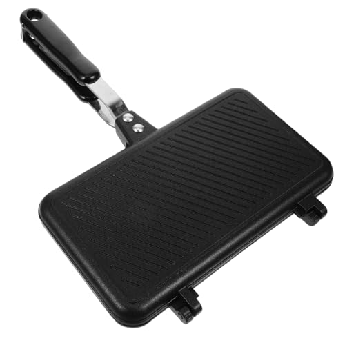 VERDANVERSE Sartén de Sandwiches Antiadherente de Doble Cara Utensilio de Cocina Sándwiches Calientes y Tortillas con Mango Curvado Compatible con Gas