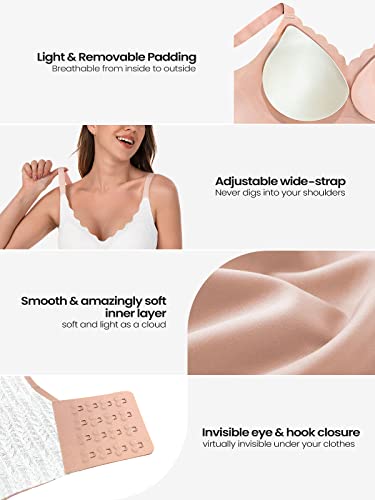 Brabalas Wireless Bras For Women Extremely Comfortable Seamless Adjustable Lace Bralettes Padded Everyday Bra White #TOP4