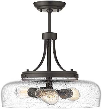 EAPUDUN Farmhouse Semi Flush Mount Ceiling Light Fixture, 3-Light Industrial Pendant Light in Oil Rubbed Bronze Finish with Clear Seeded Glass Shade, SMA1126-ORB