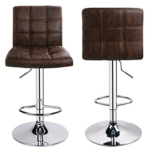 Leopard Modern Square PU Leather Adjustable Bar Stool Set of 2, Retro Brown by Leopard Outdoor Products - Image 9