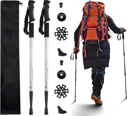 Image of Hiking Trekking Poles, 2 Pack Collapsible,Lightweight, Anti Shock, Hiking or Walking Sticks,Adjustable Hiking Pole for Men and Women (Silver)