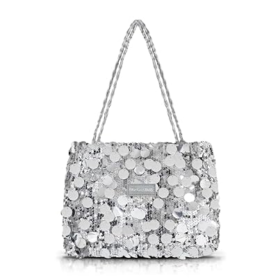 AfitLulu Grande Borsa Tracolla Donna con Paillette, Borsetta Ragazza con Chiusura Lampo e Manico in Pelle, Moda Borsello Donna Borsa Shopper per Feste, Appuntamenti, Banchetti (Argento)