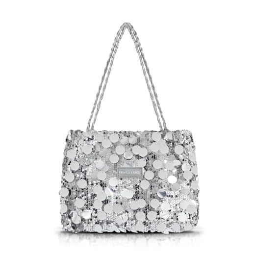 AfitLulu Grande Borsa Tracolla Donna con Paillette, Borsetta Ragazza con Chiusura Lampo e Manico in Pelle, Moda Borsello Donna Borsa Shopper per Feste, Appuntamenti, Banchetti (Argento)
