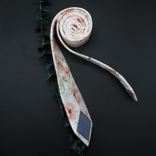 Image of Cotton Floral Ties for Men 2.76 inch Men's Skinny Tie Linen Flower Printed Neck Tie for Wedding Dating Party