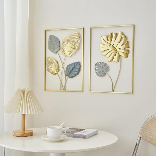 Image of Framing Hub - Gold Metal Wall Decor Leaf Wall Hanging Decoration, Set of 3 Metal Wall Art Home Decor for Living Room Office Bedroom Hotel