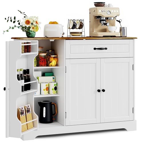 Xbro Credenza con 1 Cassetto e 3 Ante, Mobile Buffet con Spazio di Archiviazione a 3 Livelli, Chiusura Ribaltabile e Angoli Arrotondati, per Cucina, Soggiorno o Camera da Letto, Vintage