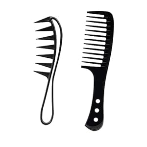 USTNIR Pack of 2 Wide Tooth Combs, Styling Hair Combs, Antistatic Large Tooth Comb, Shark Teeth, Hair Hairstyle Tool, Salon Curl Comb, Plastic Anti Detangling Comb Set for Curly Wet Long Hair